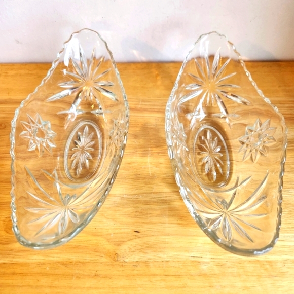 Pair EAPC Star of David Relish Dish Bowls Hocking Glass Vintage - Picture 2 of 7